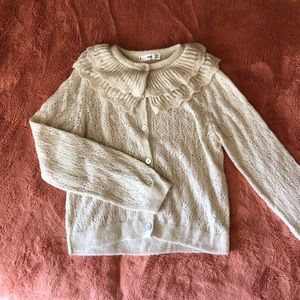 Cream Light Knit Cardigan with Oversized Collar